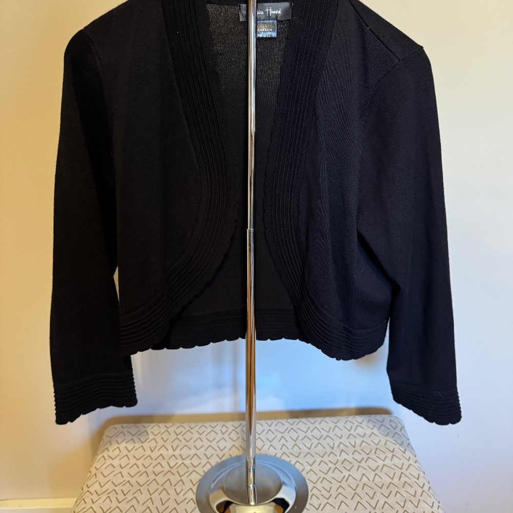 Jessica Howard Black Knit Crop Cardgan Size Large